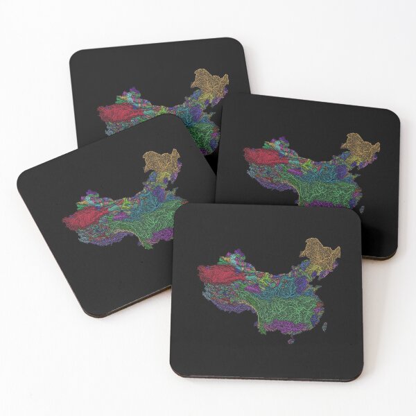 Item preview, China and Taiwan River Basin Map in Rainbow Colours with Black Background designed and sold by GrasshopperGeo.