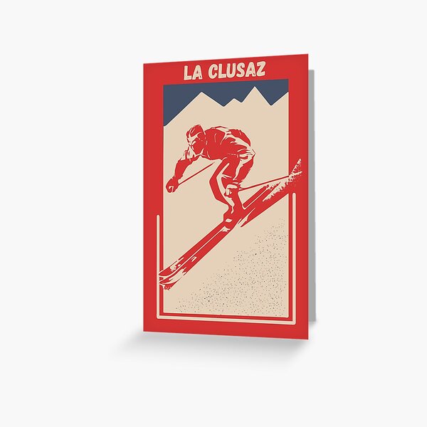 Item preview, La Clusaz France French Alps Ski Resort - Vintage Red Geometric Ski Poster for Mountain Alpine Skier designed and sold by Vintage-TM.
