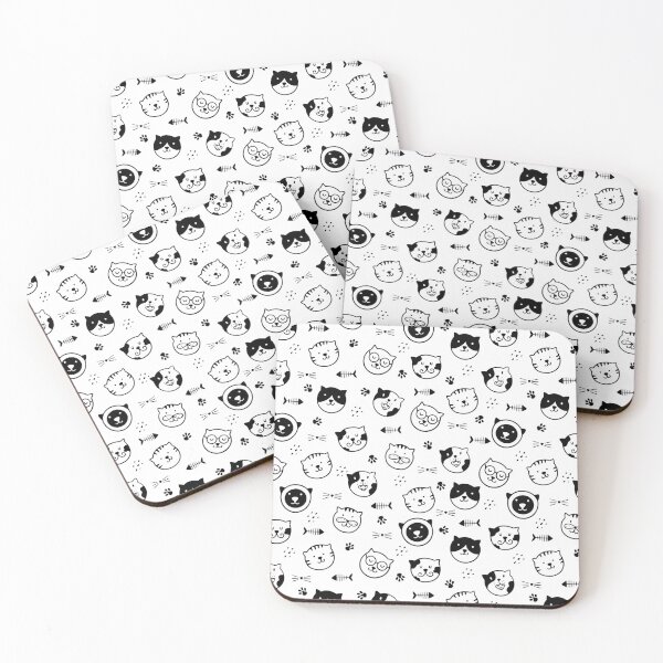Item preview, A Bunch of Kitty's Making A Pattern Of Cats (Simple White and Black Design) Cat Pattern designed and sold by PandaSoul.