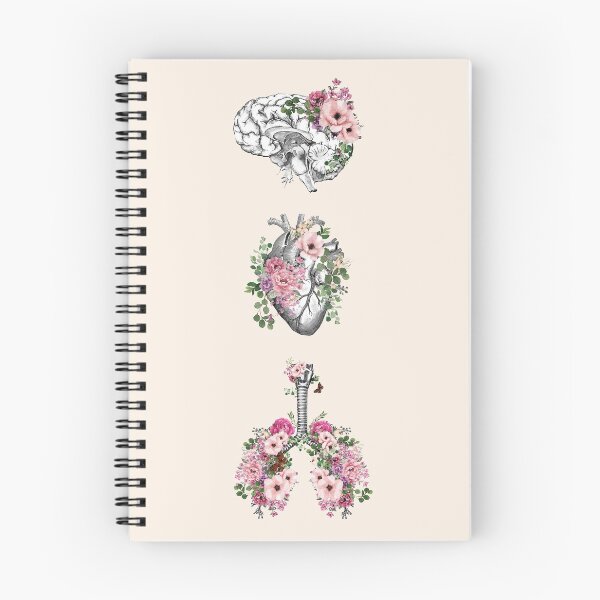Item preview, human organs, art with floral anatomy, botany, heart, lungs and brain with flora and pink roses designed and sold by Collagedream.