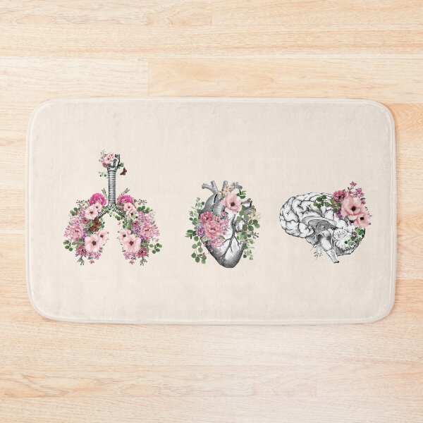 Item preview, human organs, art with floral anatomy, botany, heart, lungs and brain with flora and pink roses designed and sold by Collagedream.