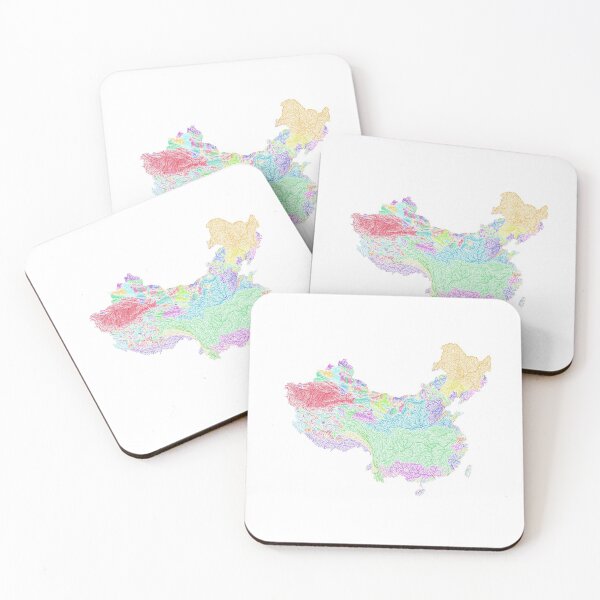 Item preview, China and Taiwan River Basin Map in Rainbow Colours with White Background designed and sold by GrasshopperGeo.