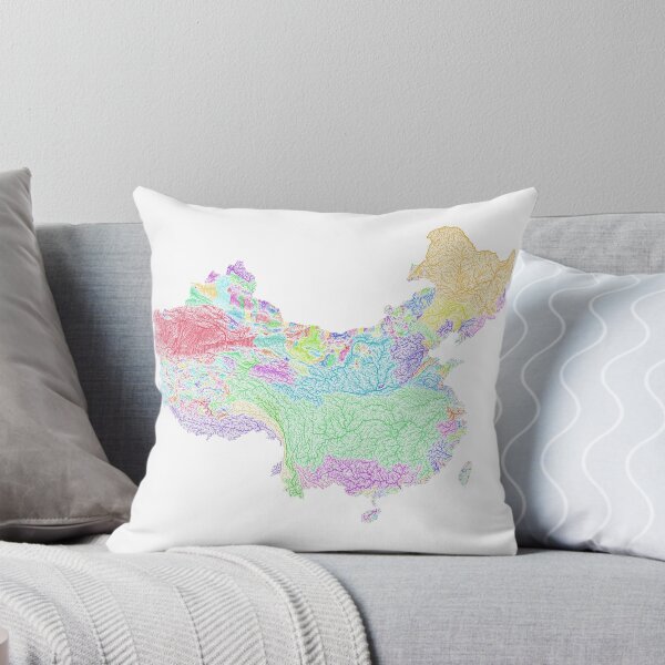 Item preview, China and Taiwan River Basin Map in Rainbow Colours with White Background designed and sold by GrasshopperGeo.