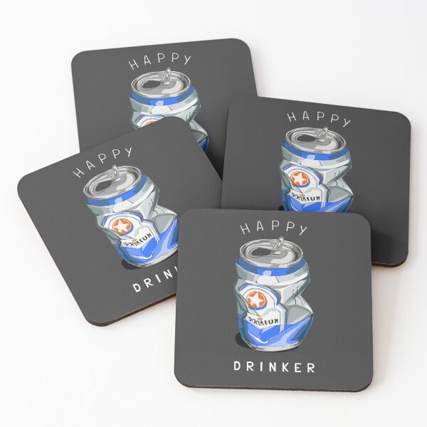 Item preview, Happy Drinker Slogan with Crushed Can Illustration Black Background designed and sold by Peekonet.