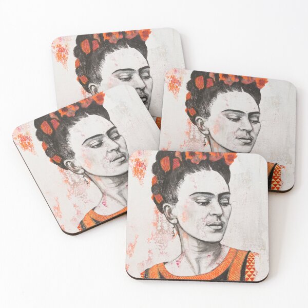 Item preview, Frida Khalo Portrait Print Orange Flowers designed and sold by kmycesart.