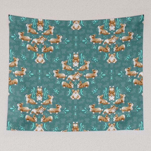 Item preview, Corgi Yoga Damask - corgi, dogs, yoga designed and sold by E-dri @ edridesigns.