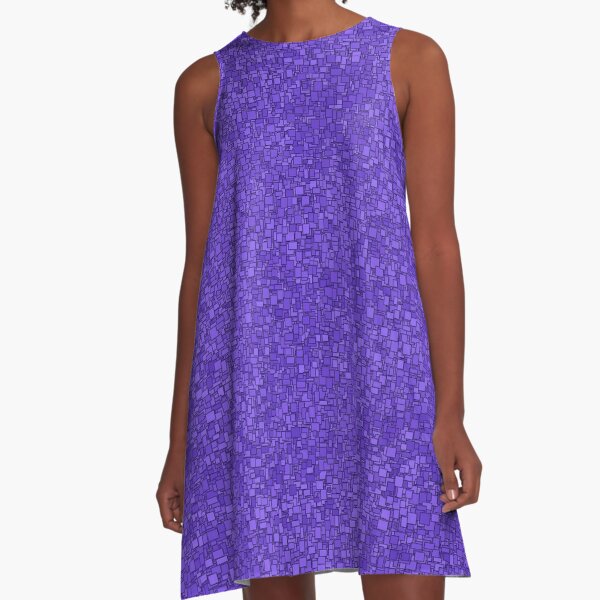 Aritificial Blue Purple Blocks A-Line Dress