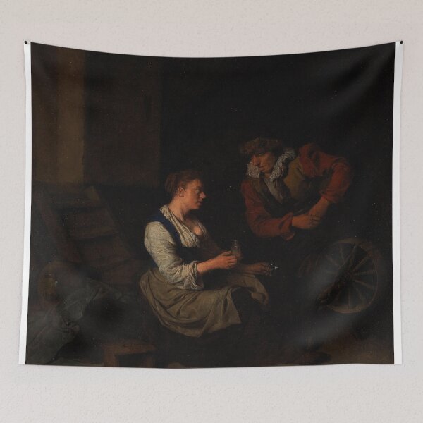 Item preview, A suitor with a woman at a spinning wheel - Cornelis Bega designed and sold by Vintage Designs +.