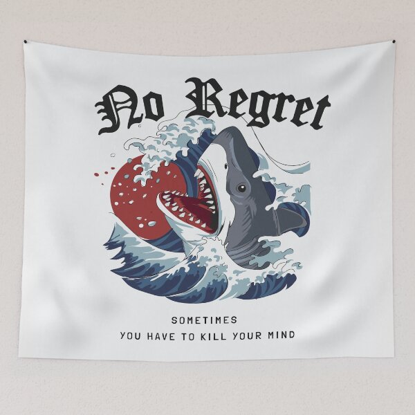 Item preview, No Regret Slogan with Shark Ocean Wave Illustration designed and sold by Peekonet.