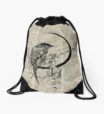 Goth Raven Pen&Ink Illustration,Vintage Dictionary Art Drawstring Bag