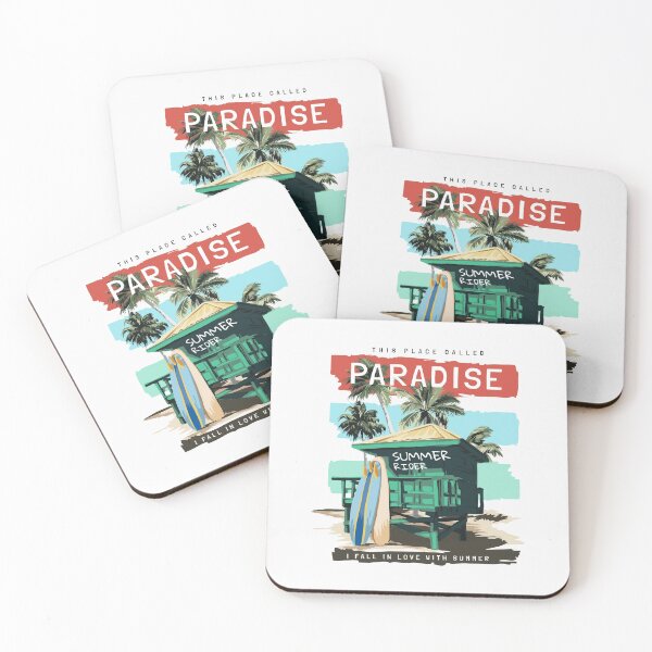 Item preview, Paradise Slogan with Beach Hut Surfboards Colorful Stripe Background designed and sold by Peekonet.