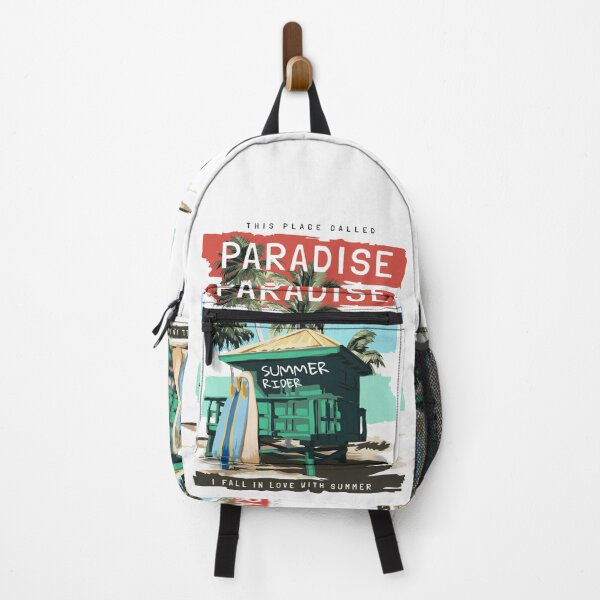 Item preview, Paradise Slogan with Beach Hut Surfboards Colorful Stripe Background designed and sold by Peekonet.