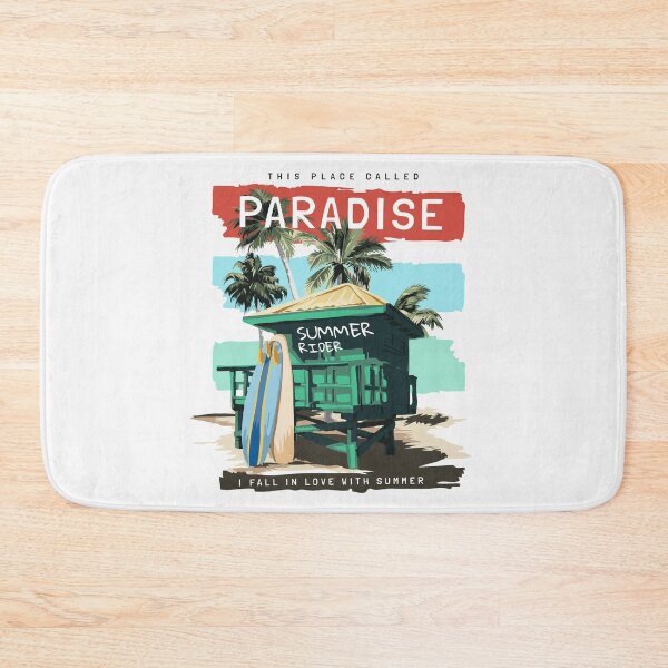 Item preview, Paradise Slogan with Beach Hut Surfboards Colorful Stripe Background designed and sold by Peekonet.