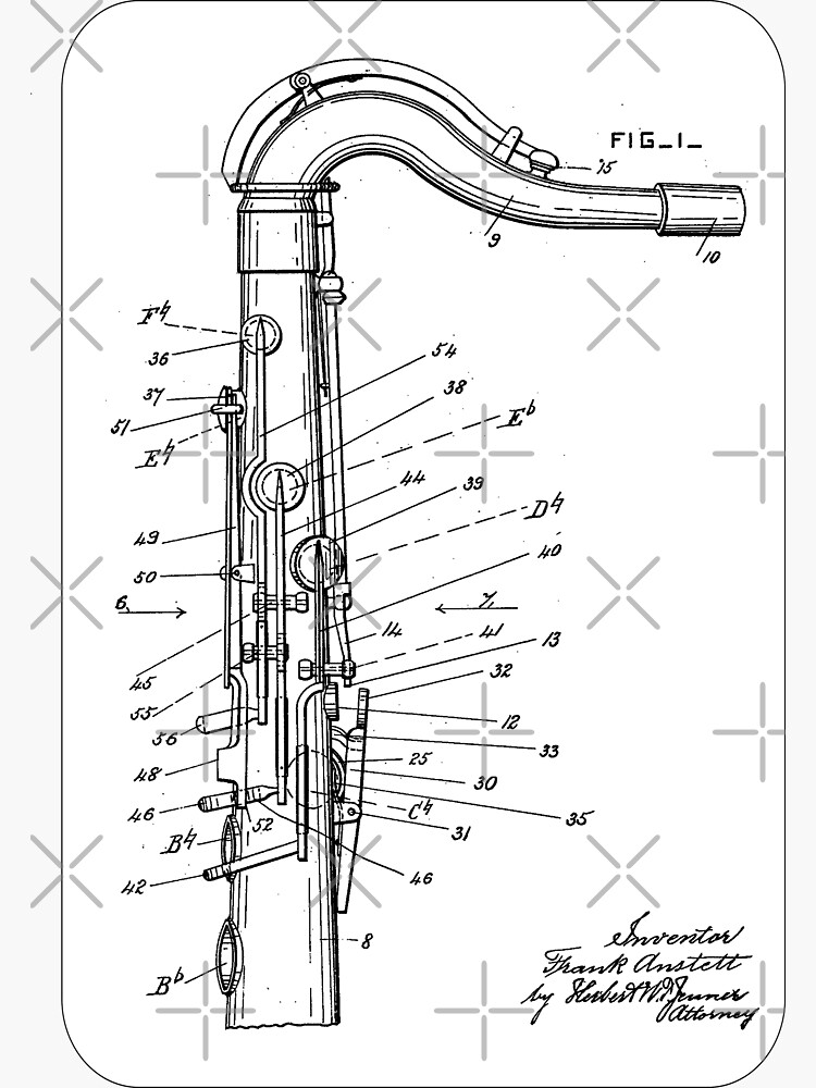 "Saxophone Player Cool Patent Style Tenor Sax" Sticker by