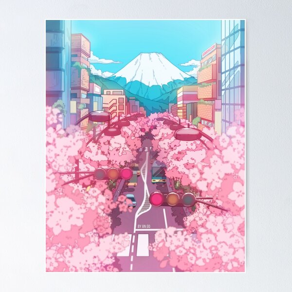 Item preview, The Japanese Mount Fuji view and the pink spring in the city (soft colors) designed and sold by AnGoArt.