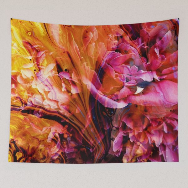 Item preview, “State of Grace” floral plant collage of carnations wrapped in a mist of red, orange and yellow gold designed and sold by N-o-r-d-l-y-s.