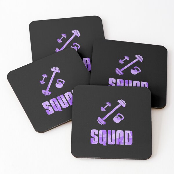 Item preview, Squad Workout Icons Barbell Dumbell Kettlebell - Text design with Low Poly Triangle Pattern Overlay - Purple designed and sold by dylanxh.