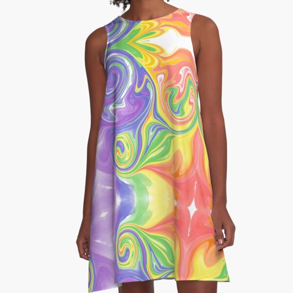 Rainbow Melted Milkshake Abstract A-Line Dress