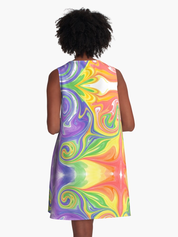 Thumbnail 3 of 4, A-Line Dress, Rainbow Melted Milkshake Abstract designed and sold by ThatsJustJilly.