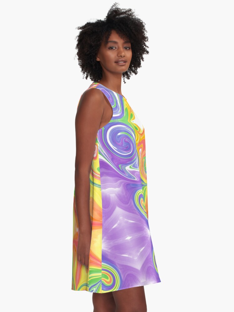 Thumbnail 2 of 4, A-Line Dress, Rainbow Melted Milkshake Abstract designed and sold by ThatsJustJilly.