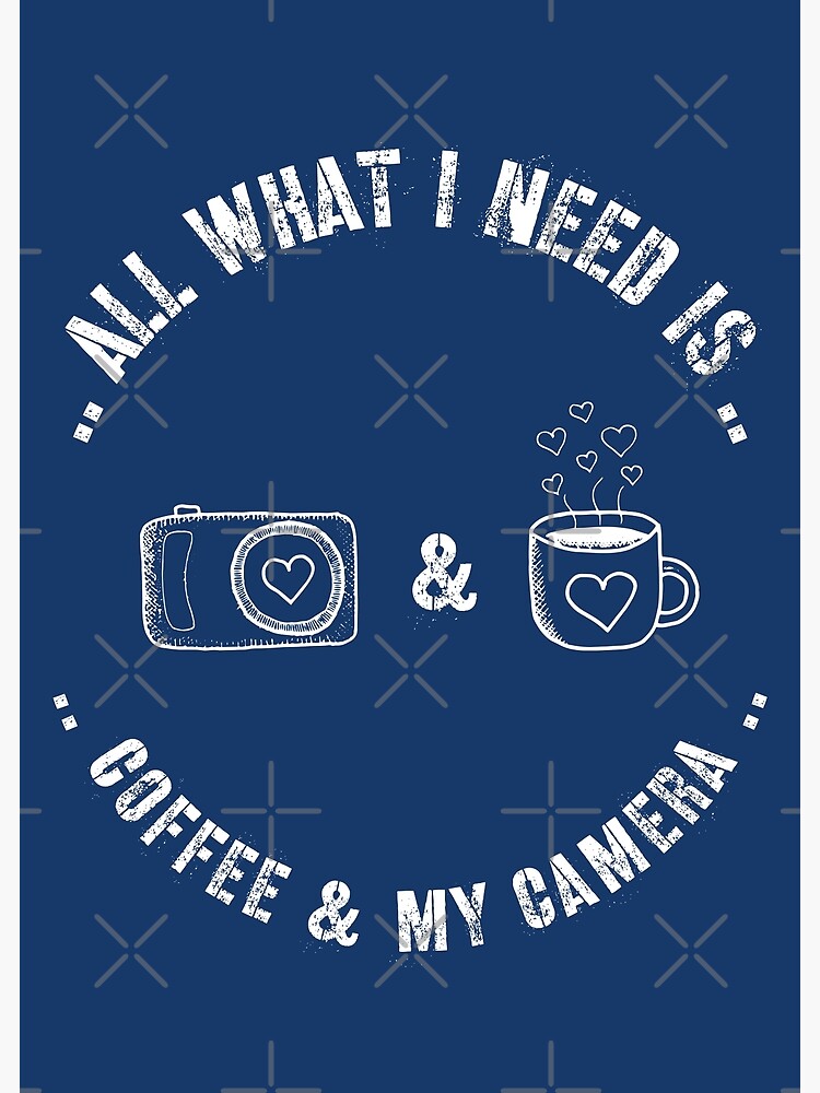 Thumbnail 3 of 3, Art Print, All I need is coffee and my camera - navy blue designed and sold by Fatamimosh.