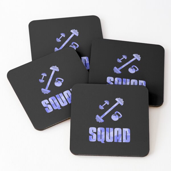Item preview, Squad Workout Icons Barbell Dumbell Kettlebell - Text design with Low Poly Triangle Pattern Overlay - Blue designed and sold by dylanxh.