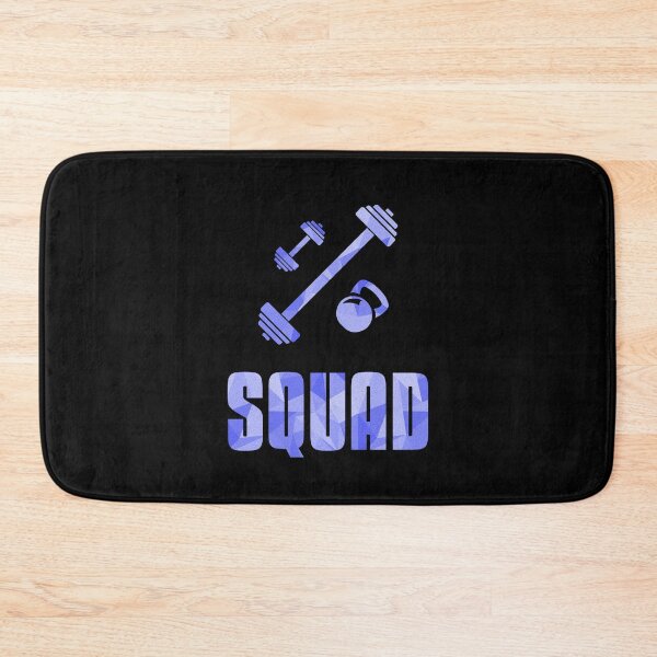 Item preview, Squad Workout Icons Barbell Dumbell Kettlebell - Text design with Low Poly Triangle Pattern Overlay - Blue designed and sold by dylanxh.