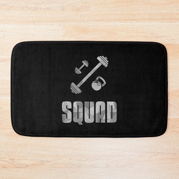Item preview, Squad Workout Icons Barbell Dumbell Kettlebell - Text design with Low Poly Triangle Pattern Overlay - Silver Gray designed and sold by dylanxh.