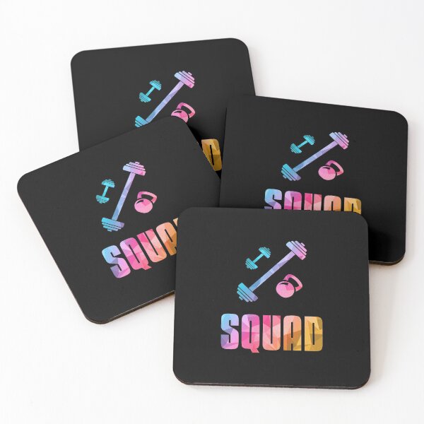 Item preview, Squad Workout Icons Barbell Dumbell Kettlebell - Text design with Low Poly Triangle Pattern Overlay - Retro Vaporwave Outrun Colors designed and sold by dylanxh.