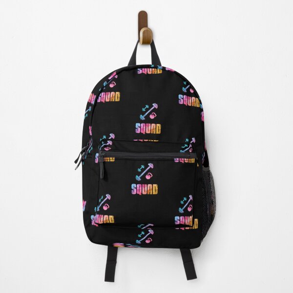 Item preview, Squad Workout Icons Barbell Dumbell Kettlebell - Text design with Low Poly Triangle Pattern Overlay - Retro Vaporwave Outrun Colors designed and sold by dylanxh.