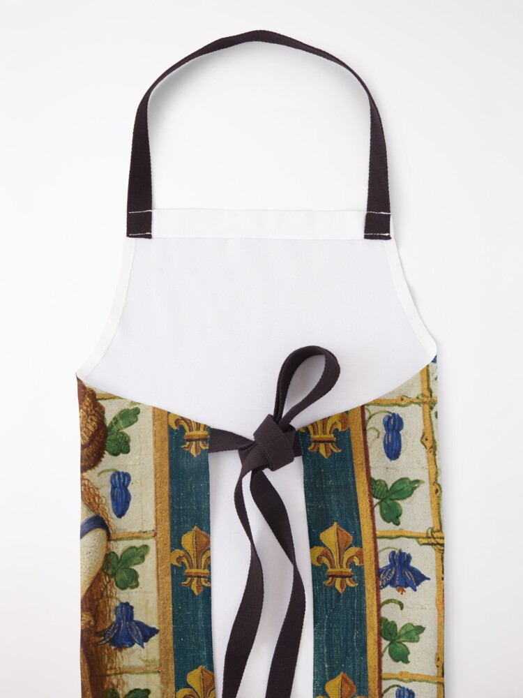 Alternate view of LADY HOLDING SHIELD WITH CROWNS AND FLEUR DE LYS HERALDRY French Royal Heraldic Tapestry Apron
