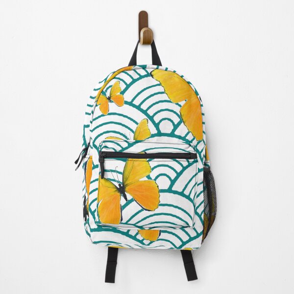 Item preview, YELLOW FLYING BUTTERFLIES TEAL-WHITE PATTERN ART designed and sold by sharlesart.