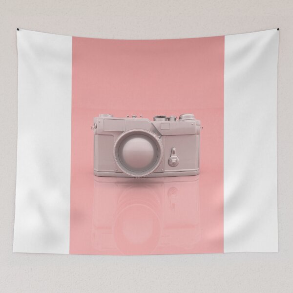 Item preview, Gray camera on pastel pink background and the camera reflected on the floor designed and sold by DecorForYou.
