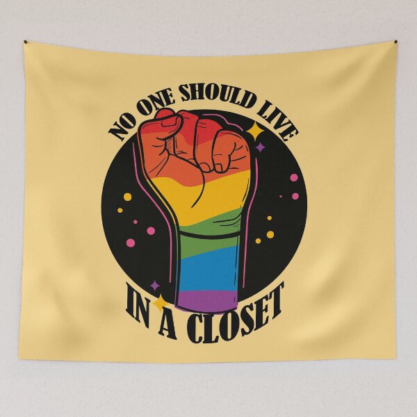 Item preview, No Should live in a closet- LGBTQ Rainbow Fist- Pride- Black Text Version designed and sold by EvaWolf.