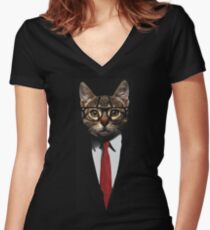 The Jacket Cat Women's Fitted V-Neck T-Shirt