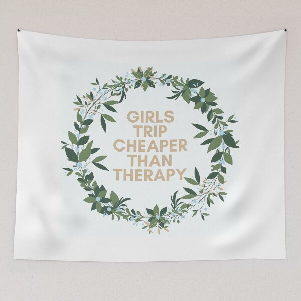 Aperçu de l'œuvre Les filles voyagent moins cher que la citation florale de thérapie créée et vendue par itsimplea.