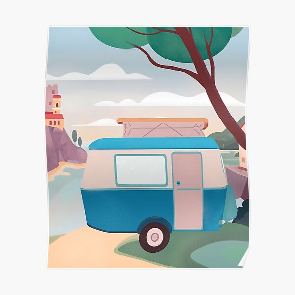 Vintage Wohnwagen am Meer Poster