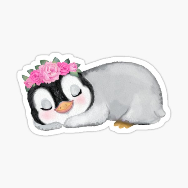 Pink Floral Penguin Design - Adorable Sticker