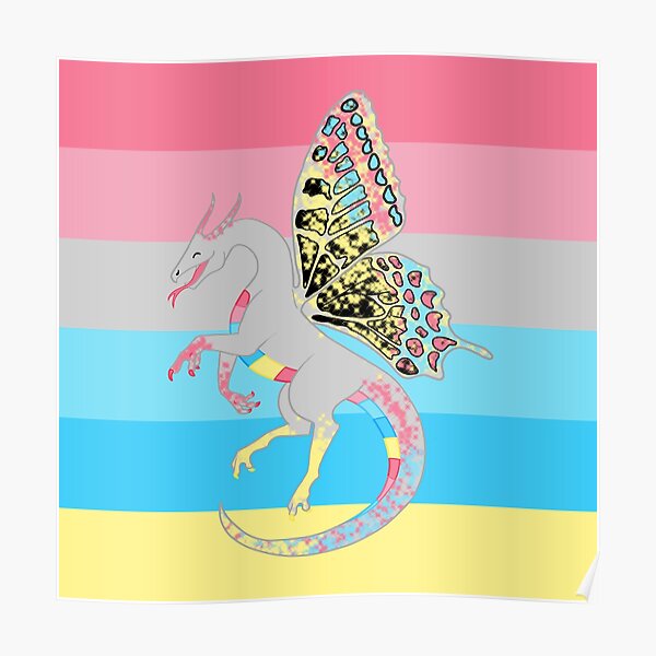 Genderflux Pride Fae Dragon With Flag Poster For Sale By Stupidmasky