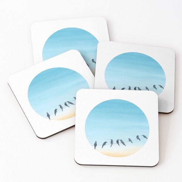 Item preview, Birds on a Wire with Amber and Teal Sky - Watercolor Painting, Circle designed and sold by Jory Wong.