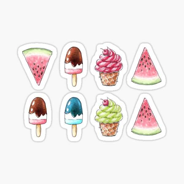 Eis am Stil, Eiscreme mit Kirsche, Melone Sticker