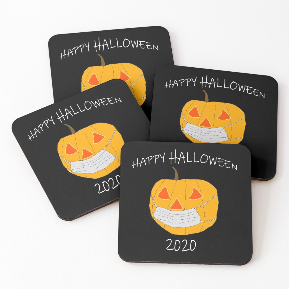 "Happy Quarantine Halloween 2020 black background" Coasters (Set of 4