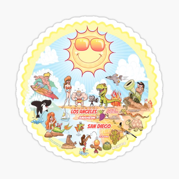 Cartoon Map of Southern California Sticker