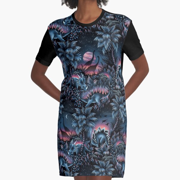 Dinosaur Lagoon - Blue / Pink Graphic T-Shirt Dress