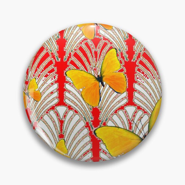 Item preview, DECORATIVE RED ART DECO PATTERN YELLOW BUTTERFLIES ART designed and sold by sharlesart.