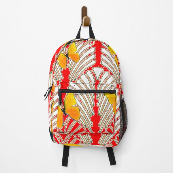 Item preview, DECORATIVE RED ART DECO PATTERN YELLOW BUTTERFLIES ART designed and sold by sharlesart.