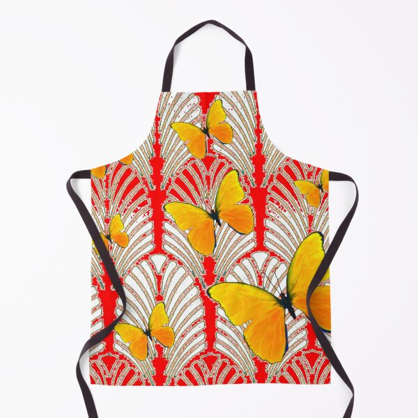 Item preview, DECORATIVE RED ART DECO PATTERN YELLOW BUTTERFLIES ART designed and sold by sharlesart.