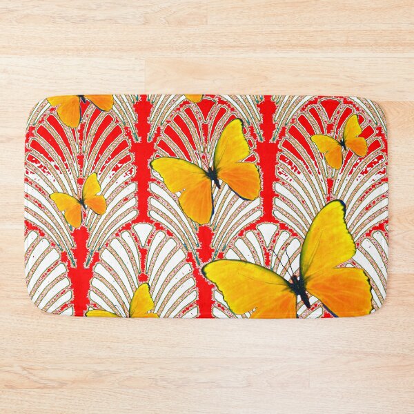 Item preview, DECORATIVE RED ART DECO PATTERN YELLOW BUTTERFLIES ART designed and sold by sharlesart.