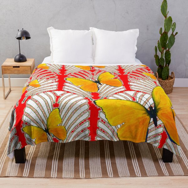 Item preview, DECORATIVE RED ART DECO PATTERN YELLOW BUTTERFLIES ART designed and sold by sharlesart.
