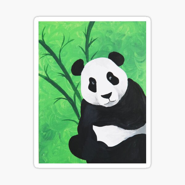 Happy Panda Bear With Bamboo Acrylic Painting Sticker